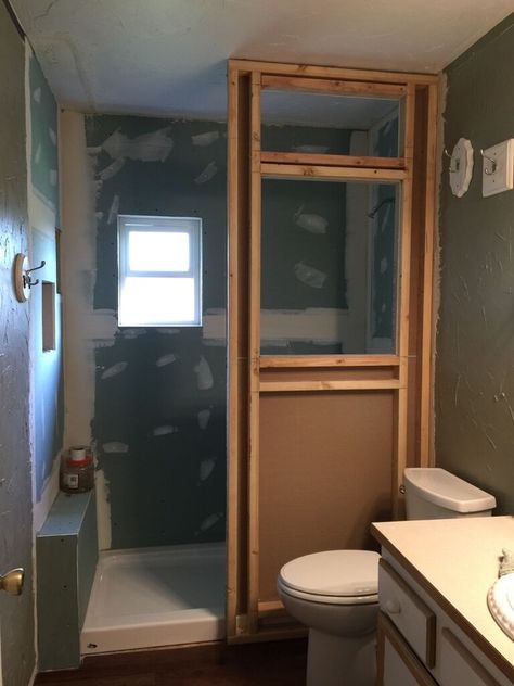 Let's Build a Walk-in Shower! | My Perpetual Project Open Showers No Door Walk In, Convert Tub To Shower, Walk In Shower Remodel, Walk In Shower Doors, Walk In Tub Shower, Old Chimney, Shower Pan Installation, Half Wall Shower, Dividing Wall