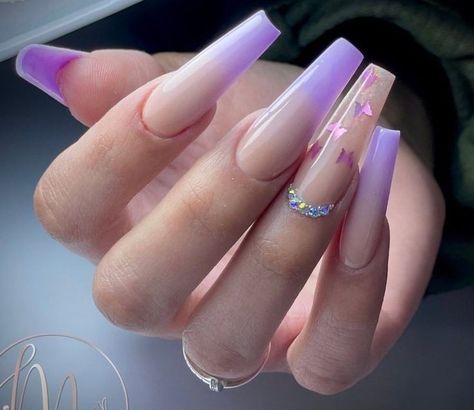 Lavender Nails Ballerina, Lavender Nails Coffin, Lavender Nails Acrylic, Cute Lavender Nails, Lavender Acrylic Nails, Lavender Nails, Glow Nails, Classy Acrylic Nails, Long Acrylic Nails Coffin