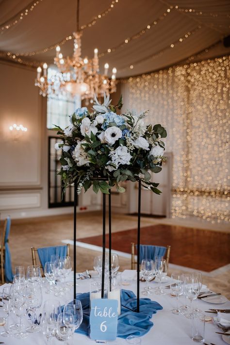 Dusty Blue Wedding Table Centrepiece, White Anemone Table Decoration, Ivory Faux Wedding Flower Centerpieces, Faux Flower Table Decor - Etsy Circular Table Decor, Dusty Blue Wedding Table, Flower Table Decor, Blue Wedding Table, Wedding Flower Centerpieces, Wedding Table Centrepiece, Mixed Eucalyptus, Black Wedding Decorations, Rose Spray