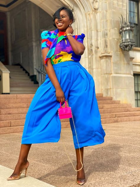 Simplystylebyj Bold Colorful Outfit Idea For Spring. - Fashion, Styling and Beauty Colorful Outfit, Skincare And Makeup, New York And Company, Tie Neck Blouse, Fashion Styling, Summer Look, Colourful Outfits, Fashion Books, Staple Pieces