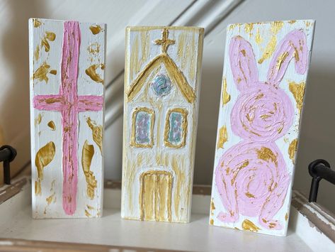 Easter Blocks, Easter Designs, Easter Basket Items, Easter Design, Clear Bag, Easter Gifts, Wooden Decor, Wooden Blocks, Easter Decor