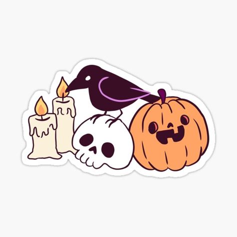 Crow On A Skull, Halloween Stickers Printable, Cute Crow, Thread Projects, Imprimibles Halloween, Spooky Halloween Designs, Sticker Business, Pumpkin Illustration, Spooky Stickers