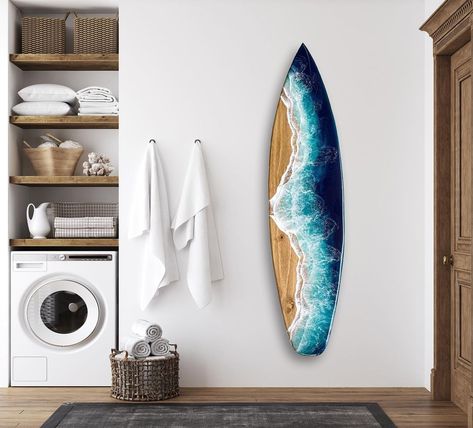 Epoxy Surfboard, Resin Waves, Surfboard Decor, Surfboard Art, Lake Forest, Blue Waves, Solid Pine, Dream Room, Resin Art