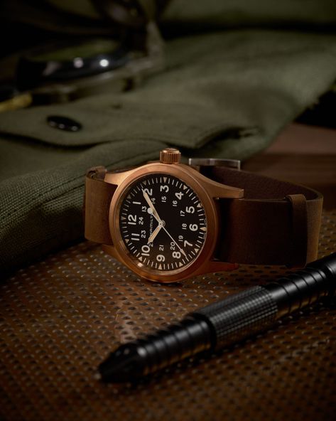 New Material, Same Grit: Introducing the Hamilton Khaki Field Mechanical Bronze | WatchTime - USA's No.1 Watch Magazine Hamilton Khaki Field Mechanical, Hamilton Necklace, Khaki Field Mechanical, Hamilton Khaki Field Automatic, Hamilton Khaki Field, Hamilton Khaki, Bell Ross, Hamilton Watch, Field Watches