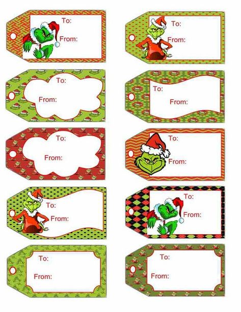 Grinch Gift Tags, Grinch Printable, Free Christmas Tags, Handmade Kids Gifts, Printable Christmas Tags, Happy Birthday Boss, Whoville Christmas, Grinch Party, Grinch Christmas Decorations