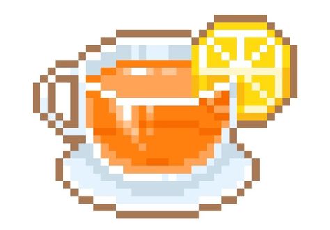 Goldfish Pixel Art, Tea Pixel Art, Orange Pixel Art, Pixel Food, Pixel Art Food, Melty Bead Designs, Piskel Art, Pixel Art Ideas, 3d Pixel