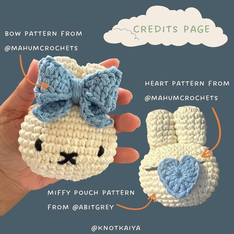 crochet miffy earbud case ᕙ( •̀ ᗜ •́ )ᕗ ༄˖°.🪐.ೃ࿔*:･🧸༘˚⋆𐙚｡⋆𖦹.✧˚🤍 ❀˖° first post on my crochet account !! i have a problem with misplacing my earbuds so i made this cutie to help ,, planning on making her into a bag charm but i love her credits (*ᴗ͈ˬᴗ͈)ꕤ*.ﾟ ♡ miffy pouch pattern @abitgrey ♡ bow + heart pattern @mahumcrochets ╭────── · · ୨୧ · · ──────╮ #crochet #crochetideas #crochetgift #explore #crochetinspiration #yarn #crochetersofinstagram #crochetaddict #fiberart #crocheting #knotkaiya... Crochet Ear Bud Case, Crochet Patterns Pouch, Earbuds Crochet Case, Miffy Earbuds, Crochet Stuffy Ideas, Crochet Earbuds Case, Crochet Bag Charm Pouch, Crochet Earbud Pouch, Crochet Acrylic Yarn Projects