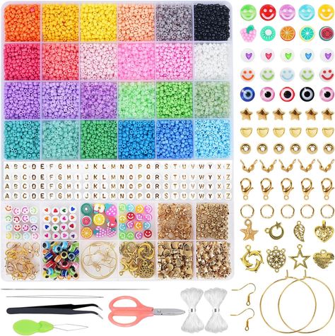 Joymico 8000pcs Glass Seed Beads for Jewelry Making, 3mm Small Seed Beads kit for DIY Bracelets Necklaces Rings, Craft Glass Beads Set with Letter and Smile Beads，Charms, Evil Eyes Beads, Pendants Beads Kit, Alphabet Beads, Jewelry Making Kit, Bracelet Kits, Rice Bead, Bracelets Diy, Beading Needles, Bead Kits, Letter Beads