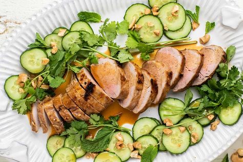 Paleo Pork Tenderloin, Thai Basil Pork, Basil Pork, Perfect Baked Sweet Potato, Baked Pork Tenderloin, Fancy Foods, Paleo Pork, Pork Tenderloin Recipe, Tenderloin Roast