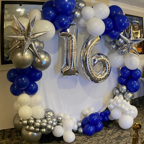 Beautiful balloon arch with the colors blue, white and Silver ❤️ Balloon Arch, Arch, Blue White, Balloons, Blue Color, Silver, Blue, White, Quick Saves