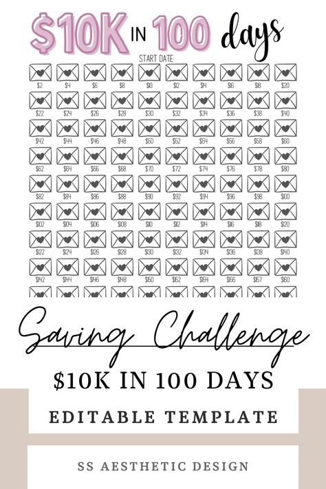 Savings Challenge | Savings Challenge Printable | Money Saving Challenge | Saving Challenge | 10K Saving Challenge  | 100 Envelope Challenge 100 Day Envelope Money Challenge, 10k Envelope Challenge, 10k Money Saving Challenge, Money Envelope Template, 10k Savings Challenge, 100 Envelope Savings Challenge, Road To Riches, 100 Envelope Challenge, Envelope Challenge