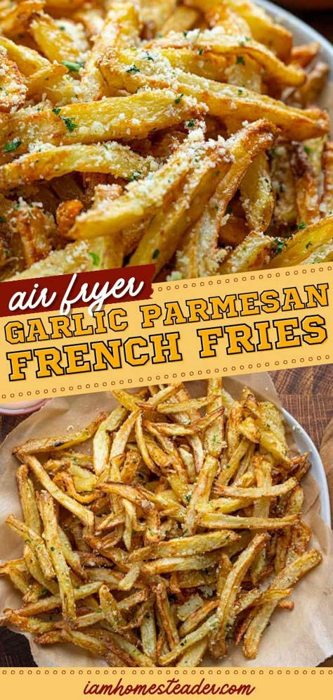 Garlic Parmesan French Fries, Parmesan French Fries, Air Fryer Fries, Gameday Food, French Fry Seasoning, Air Fryer Garlic, Parmesan Fries, Air Fryer French Fries, Seasoned Fries