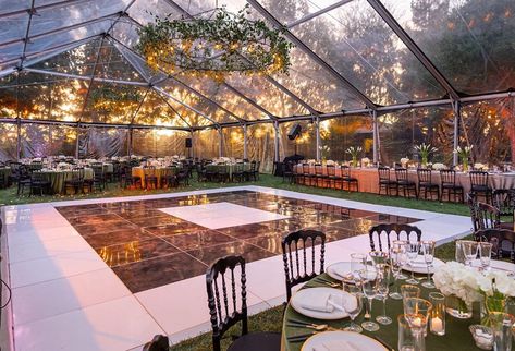 Standard Party Rentals on Instagram: “What a stunning background with the most perfect lighting! Our clear tents at sunset amidst beautiful trees bring out the evening glow on…” Greenhouse Tent Wedding, Outdoor Wedding Reception Clear Tent, Clear Tent Reception, Clear Tent Wedding Reception, Wedding Clear Tent, Clear Tent Wedding, Venue Business, White Weddings Reception, Black And White Wedding Theme