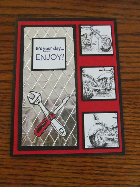 ENJOY Motorcycle Card by PrettyOnPaperShop, $5.00 Bike Card, Bicycle Cards, Masculine Birthday Cards, Hand Stamped Cards, Birthday Cards For Men, Embossed Cards, Get Well Cards, Male Cards, Masculine Cards