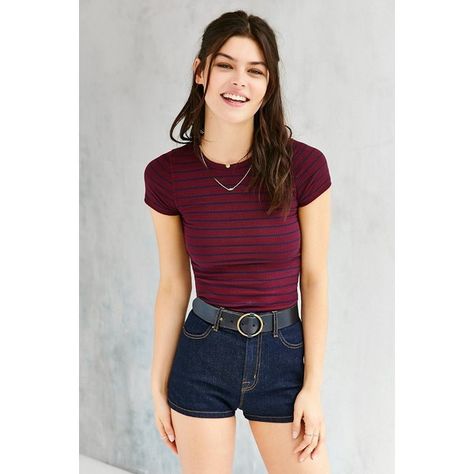 BDG Sammie Striped Tee (£13) ❤ liked on Polyvore featuring tops, t-shirts, maroon, striped crew neck t shirt, striped top, bdg t-shirts, striped tee and cap sleeve t shirt Striped Top Outfit, Maroon Top, Cap Sleeve Tee, Cap Sleeve Top, Striped T Shirt, Striped Tee, Crew Neck Tee, Cap Sleeve, Spring Fashion