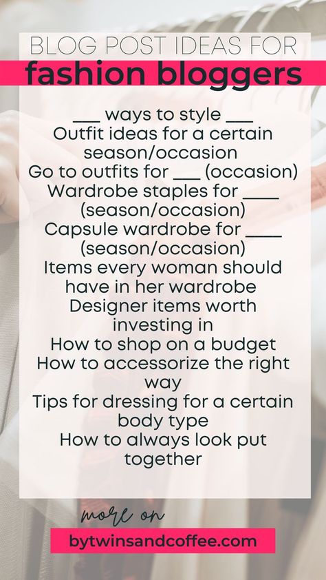 Wondering what to write about as a fashion blogger? Click for a list of blog post ideas for fashion bloggers that will help your fill your content calendar and help you rank on google! These fresh content ideas for travel bloggers will be loved by your audience! Content Ideas For Fashion Bloggers, Content Ideas For Fashion, Fall Fashion Content Ideas, Post Content Ideas, Insta Fashion Post Ideas, Fashion Blogger Ideas, Social Media Content Ideas For Fashion, Fashion Topics To Write About, Style Content Ideas