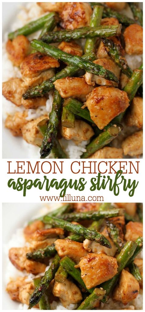 Healthy and delicious Lemon Chicken and Asparagus Stir Fry is packed with lots of delicious flavors. It's simple and super easy too! #lemonchickenandasparagusstirfry #stirfry #lemonchicken #asparagus #chickenstirfry Main Dishes With Asparagus, Chicken Rice And Asparagus Recipes, Easy Pregnancy Dinners, Healthy Pregnancy Dinners, Pregnancy Dinner Ideas, Pregnancy Dinners, Chicken Asparagus Stir Fry, Chicken And Asparagus Stir Fry, Lemon Chicken And Asparagus