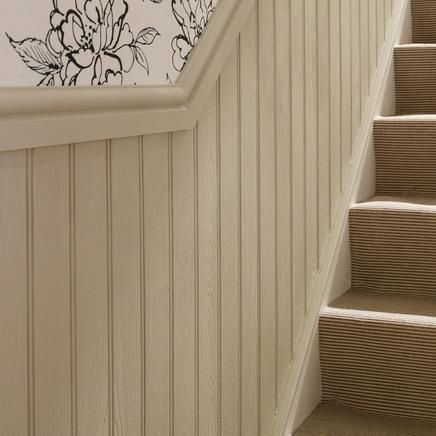 Wall Panelling | Mouldings | Doors & Joinery | Howdens Joinery Wall Panelling Up Stairs, Tongue And Groove Stair Panelling, Tongue And Groove Panelling Staircase, Stair And Landing Panelling, Wall Panelling Hallway Stairways, Tongue And Groove Hallway Stairs, Hallway Panelling Stairs, Wall Panelling Styles, Hallway Panelling Tongue And Groove