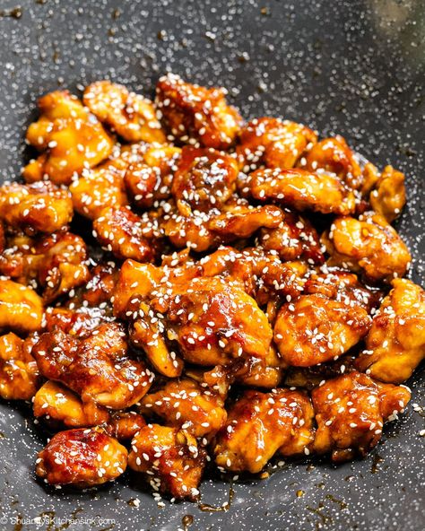 Tender, juicy chicken with a crispy breading, fried to golden brown and tossed with a sweet and savory sesame sauce. This quick and easy better-than-take-out sesame chicken recipe is sure to become a favorite of my family and the SKS community. Try it and Let me know what you think in the comment below! Sesame Chicken Sauce, Sesame Chicken Recipe, Sesame Sauce, Japanese Recipes, Sesame Chicken, Juicy Chicken, Sweet And Savory, Asian Cooking, Clean Recipes