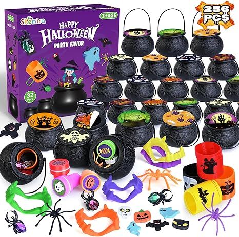 256 PCS Halloween Party Favors Bulk for Kids, 32 Pack Prefilled Witch Cauldrons With Halloween Toys, Halloween Goodie Bag Fillers, Halloween Party Supplies, Halloween Miniatures Novelty Toys Spider Rings, Halloween Prizes, Halloween Witch Cauldron, Bulk Party Favors, Prize Gifts, Halloween Goodie Bags, Halloween Treats For Kids, False Teeth, Halloween Miniatures