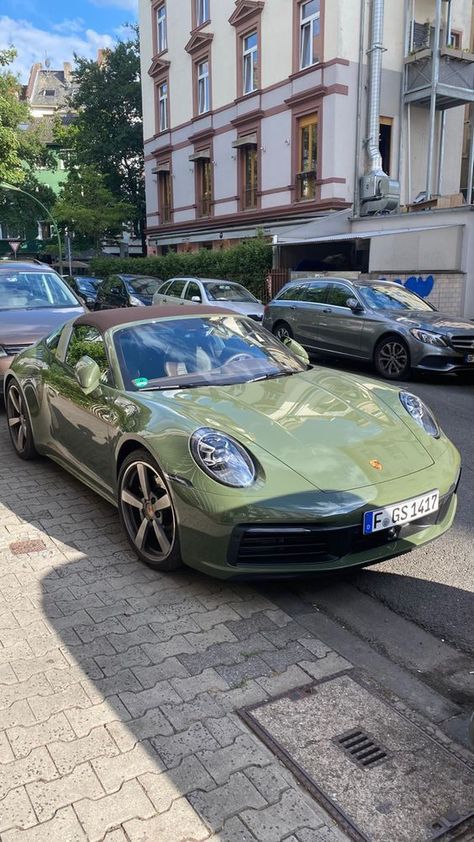 Dream Car For Women, European Car Aesthetic, Sage Green Porsche, Moonroof Cars, Porshe Aesthic, Vintage Porsche Aesthetic, Porshe Car Aesthetic, Convertable Cars Aesthetic, Sage Green Car