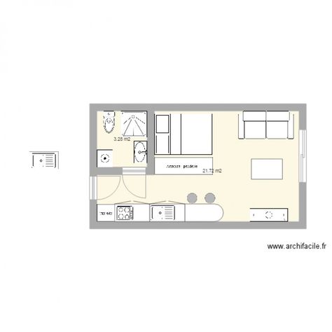 25m2. Plan de 2 pièces et 25 m2 Plan Studio, Small Apartment Layout, Tiny Studio Apartments, Studio Apartment Design, Small Floor Plans, Downtown Apartment, Tiny Studio, Studio Interior Design, Architecture Design Sketch