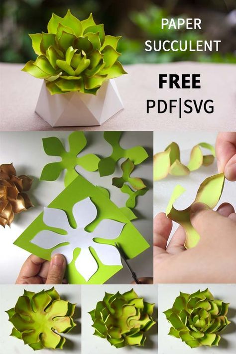 Paper succulent free template (pdf, svg) and tutorial, #paperflower #papersucculent #flowertutorial #flowertemplate Paper Succulents, Săpunuri Handmade, Diy Flores, Fleurs Diy, Paper Plants, Seni Dan Kraf, Mason Jar Crafts Diy, Make Paper, Flower Template