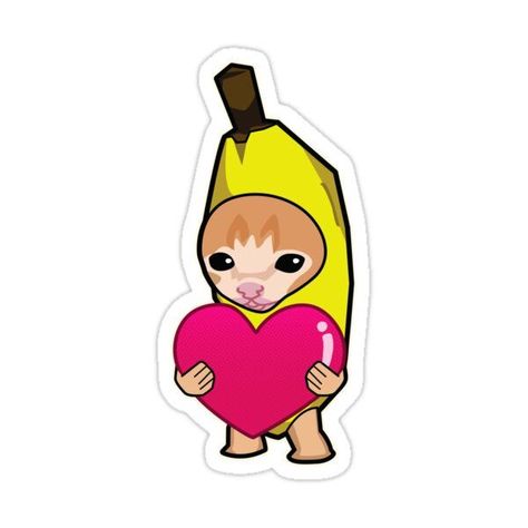 Cat Holding Heart, Meme Happy, Banana Costume, Banana Cat, Heart Meme, Holding Heart, Happy Happy Happy, Happy Stickers, Cat Meme