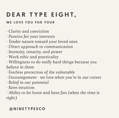 Enneagram Type 8 Female, Enneagram Type 8, Letters When, Personalidad Enfp, Enneagram 8, Enneagram 3, Enneagram 2, Enneagram 9, Enneagram 4