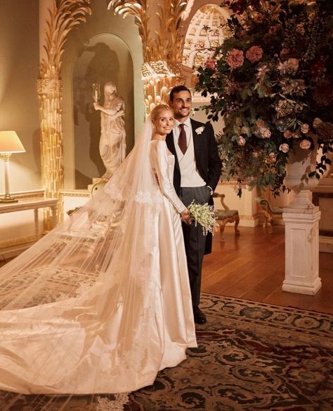 Phillipa Lepley bride Madeleine was married in a bespoke ivory Italian duchess satin dress with an exquisite straight neckline and over… | Instagram Duchess Satin Dress, Wedding Dress And Veil, The Best Version Of Myself, Best Version Of Myself, Mediterranean Wedding, Rainbow Photography, Over Skirt, Lace Veil, Duchess Satin