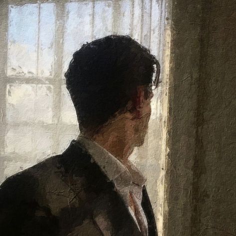 Oil painting of a guy looking backwards to a window Oil Painting Pfp, Chiaroscuro Painting, Ron Hicks, Art Guy, Faceless Men, Anime Mermaid, Couple Quotes Funny, Gentleman Aesthetic, Story Aesthetic