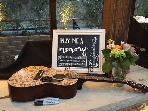 Wedding Chalkboard for guest book guitar Music Guest Book Wedding, Music Themed Wedding Favors, Guitar Themed Wedding, Guitar Wedding Guest Book, Guitar Wedding Ideas, Guitar Party Ideas, Wedding Music Theme, Guitar Guest Book, Music Wedding Favors