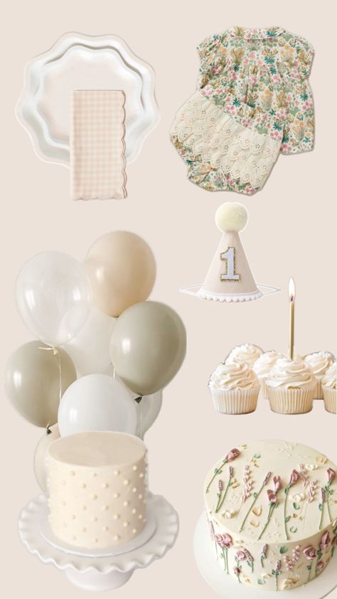 Simple floral pastel birthday ideas, neutral sage, cream and blush baby girl birthday Pastel Birthday, 1st Birthday Girl, Floral Baby, Birthday Girl, Birthday Theme, Birthday Ideas, Girl Birthday