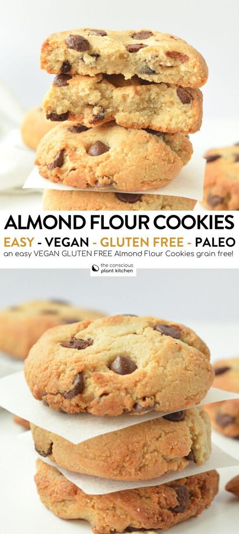 Conscious Plant Kitchen, Almond Flour Chocolate Chip, Vegan Bakes, Almond Flour Chocolate Chip Cookies, Chocolate Chips Cookies, Almond Flour Cookies, Healthy Cereal, Plant Kitchen, Paleo Baking