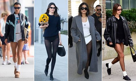 Stars like Bella Hadid and Kendall Jenner ditch their trousers to rock no-pants trend No Pants Outfit Trend, No Pants Outfit, Tights As Pants, No Pants Trend, Hot Pants Outfit, 20th Bday, Women Leather Jacket, Pants Trend, High Cut Bodysuit