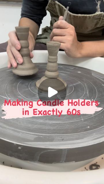 DJ Does Pottery on Instagram: "Let’s make some carved candle holders in exactly 1 minute! 🕯️⏱️    To carve on the wheel, I carry out two phases—one phase of carving when the form is freshly thrown and another phase of carving once it’s dry and in the trimming stage. The initial carve sets the shape and acts as a guide to make trimming carving a bit easier—almost like a map. The second phase of carving is meant to bring out those beautiful curvatures and match the vibe of its mate. The goal isn’t to get the pair identical (embracing the handmade nature of these friends) but rather to have a cohesive look.   #pottery #prep #ceramic #studio #preparation #potterystudio #potterylove #potterylife #clay #clayart #handmade #art #artoftheday #progress #process #contemporaryceramics #makersgonnamak Candle Holders Ceramic Handmade Pottery, Handmade Ceramic Candle Holders, Ceramic Match Holder, Ceramic Candle Holders Pottery, Pottery Candles, Making Candle Holders, Candle Holder Pottery, Pottery Candle Holders, Carved Candle