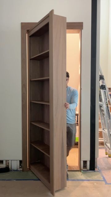 Hidden Door Design, Bookshelf Doors, Secret Rooms In Houses, Hidden Door Bookcase, Hidden Closet, Murphy Door, Bookshelf Door, Closet Door Makeover, House Outer Design