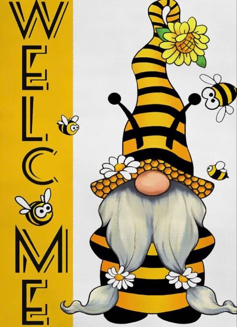 Diy Adult Crafts, Gnome Painting, Gnome Wallpaper, Bee Sunflower, Gnome Paint, Bee Gnome, Gnome Pictures, Bee Pictures, Diy Diamond Art