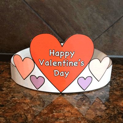 Valentine's Day Hat - Paper craft - Free Printed template Fox Valentine, Valentine Hats, Cadeau St Valentin, Kindergarten Valentines, Valentines Headband, Valentine's Day Crafts For Kids, Preschool Valentines, Valentine Activities, Toddler Valentines