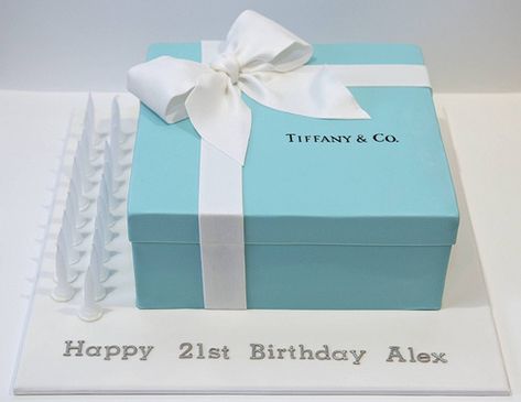 Tiffany Cakes, Gift Box Cakes, Tiffany Party, Tiffany Blue Box, Tiffany Box, Happy 21st Birthday, Novelty Cakes, Fancy Cakes, Tiffany And Co