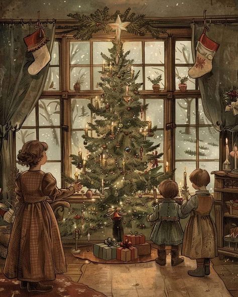 Images Noêl Vintages, 동화 삽화, Vintage Christmas Images, Christmas Inspo, Old Christmas, Old Fashioned Christmas, Christmas Scenes, Victorian Christmas, Vintage Christmas Cards