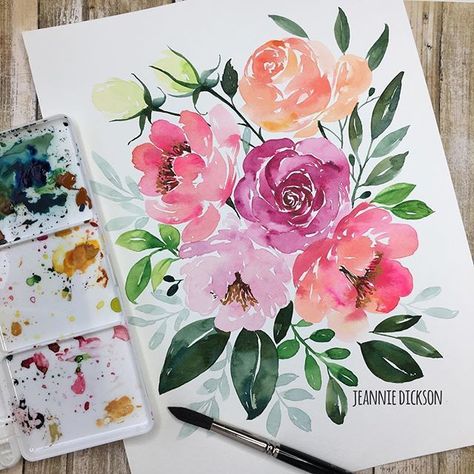 Belle composition florale et associations couleurs Watercolor Flower Composition, Floral Composition Painting, Flower Composition, Floral Composition, Art Help, Watercolour Inspiration, Watercolor Projects, Loose Watercolor, 수채화 그림