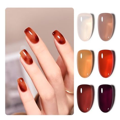 Limited-time deal: GAOY Jelly Brown Gel Nail Polish of 6 Transparent Nude White Dark Red Colors Sheer Gel Polish Kit for Salon Gel Manicure and Nail Art DIY at Home Sheer Gel Polish, Nails Vintage, Gel Nail Set, Nail Polish Storage, Glitter Nail Polish, Gel Polish Colors, Nail Polish Collection, Gel Manicure, Nail Art Diy