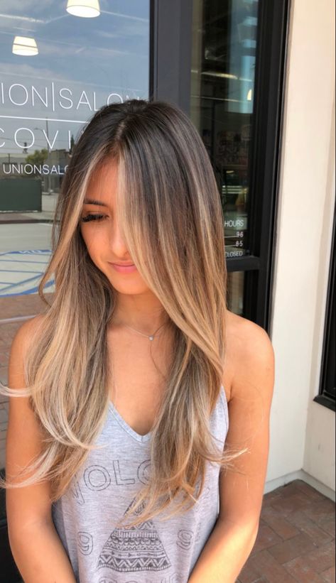 Straight Balayage Hair Blonde, Blonde Balayage On Black Hair, Balayage On Black Hair, Balayage Straight, Black Hair Balayage, Ombre Hair Blonde, Brunette Hair With Highlights, Balayage Hair Dark, Hair Dark