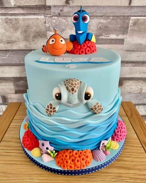 Finding Nemo Cake Ideas, Nemo First Birthday Party, Nemo Cake Ideas, Dory Birthday Party Ideas, Finding Nemo First Birthday, Turtle Birthday Theme, Nemo First Birthday, Finding Nemo Birthday Party Ideas, Finding Dory Baby