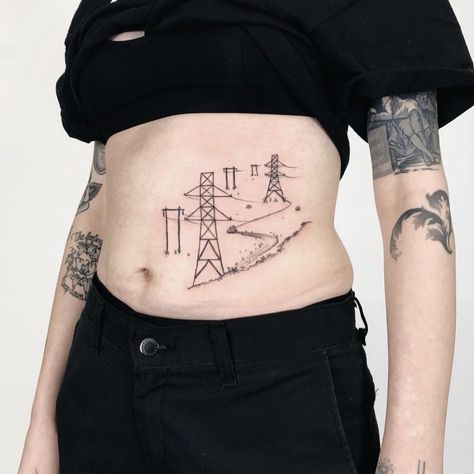 Tenderfoot Studio on Instagram: “Power lines by @lucy.arbeit !” Power Line Tattoo, Powerline Tattoo, Lines Tattoo, Power Lines, Line Tattoo, Line Tattoos, Chest Tattoo, Tattoo Idea, Geometric Tattoo