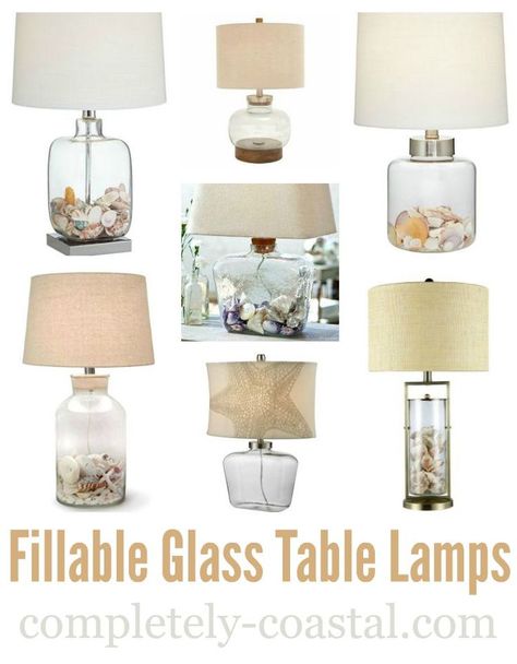 Lamps for beach memory keeping! Display your seashells and other treasures you've collected on the beach in a glass table lamp: http://www.completely-coastal.com/2008/08/fillable-sea-shell-lamps.html Sea Shell Lamps, Beach Lamp, Fillable Lamp, Lamp Beach, Shell Lamps, Craft Table Display, Beach Lamps, Diy Luminaire, Beach Shells