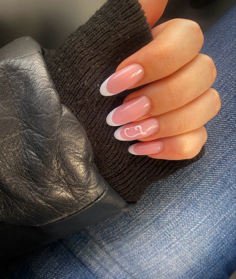 French Nails With J Initial, Almond French Tip With Initial, J Nails Initial, Nails With J Initial, J Initial Nails, Initial Nails, J Nails, J Initial, Really Cute Nails