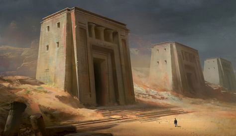 Mummy Game, Egyptian Ruins, Desert Artwork, Desert Temple, Game Level Design, Egyptian Temple, Desert Environment, Ancient Buildings, Ancient Egyptian Art