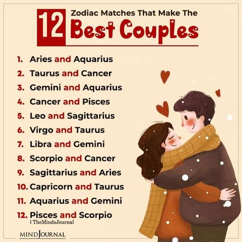 12 Zodiac Matches That Make The Best Couples Best Zodiac Couples, Zodiac Signs Couples, Astrology Signs Compatibility, Astrology Signs Dates, Gemini Aquarius, Zodiac Compatibility Chart, Zodiac Matches, Scorpio Virgo, Libra Aries